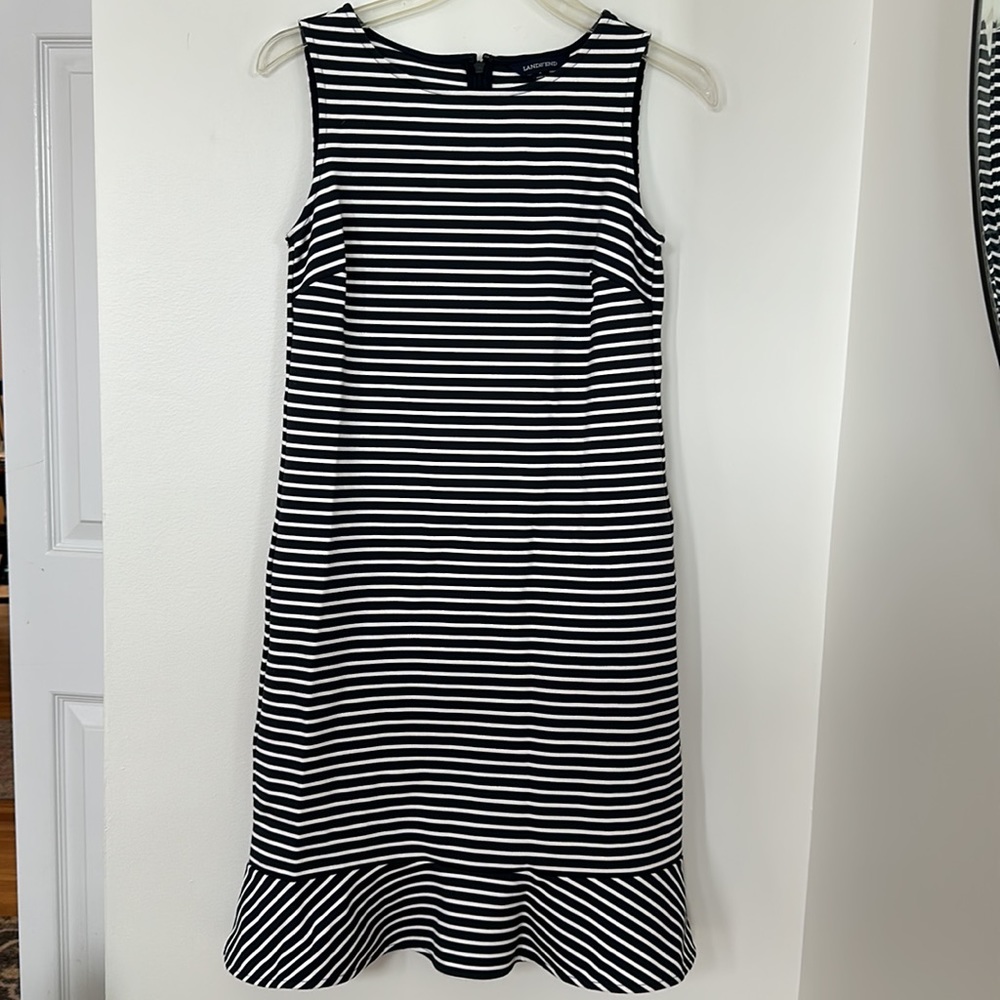 NWOT, Lands’ End Dress, Black & White Stripe, Size 2